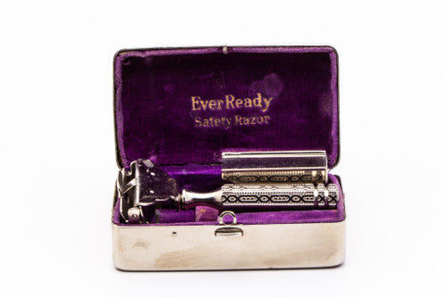 1930's Ever Ready Chain Handle Style SE Safety Razor Set | Metal Case & Blade Bank