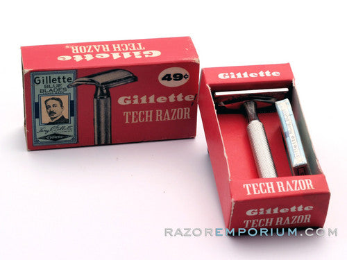 1960 Gillette Ball End Tech DE Razor in Original Red Box w/ Blueblades
