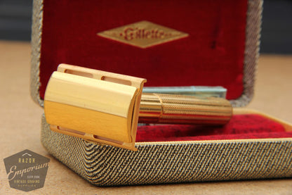 Gillette 1940's Gold Tech Razor in Original Tweed Box - New Old Stock