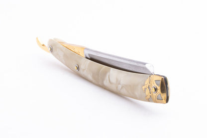 5/8" Dubl Duck Pearlduck Goldedge & Gold Inlay Celluloid Scales Straight Razor  | Solingen, Germany