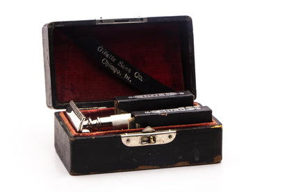 1907 Gillette Double Ring Old Type Safety Razor Set | Factory Nickel Revamp