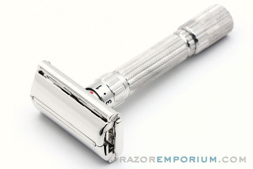 1958 Gillette RED DOT Fatboy $1.95 Adjustable DE Safety Razor Rhodium Revamp