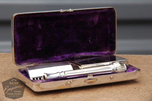 Gillette 1909 Silver ABC Pocket Edition Lined Handle - Old Type Open Comb DE Razor Set