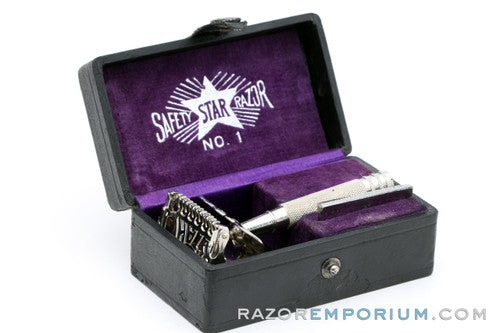 1919 Kampfe Brothers Star No. 1 Single Edge Safety Razor w/ Orig. Black Leather Case