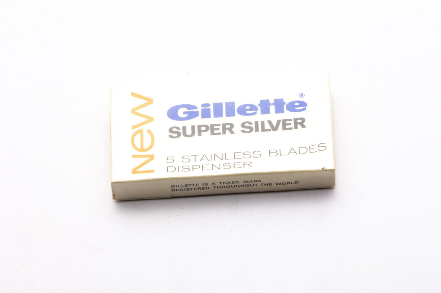 5 NEW Gillette Silver Stainless Double Edge Blades in Metal Dispensor & Original Box