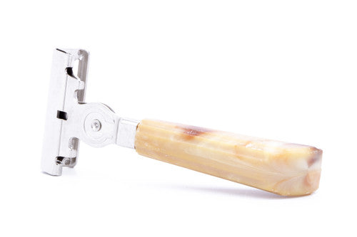 1930-50s Schick Injector Cream Marble Bakelite Handle |Factory Nickel Revamp