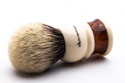 Shavemac | Germania Silvertip 2-Band Badger Shave Brush With Tortoise & Ivory Handle