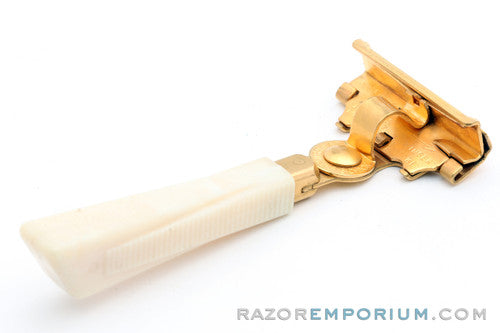 1960's Eversharp Schick Gold Injector with Cream Bakelite Handle & Maroon Case