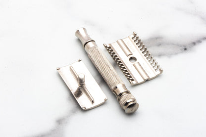 1930's Gillette NEW Long Comb Ball End Safety Razor With Replica Handle | Factory Nickel Revamp