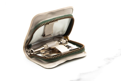 1966 L2 Gillette Ball End Travel Set with Green/Grey Globe Leather Case | Original Condition