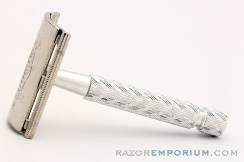 1960's Gillette British Ball End Tech Spiral Handle Razor w/ Case and Blades Made in England