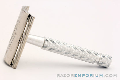 1960's Gillette British Ball End Tech Spiral Handle Razor w/ Case and Blades Made in England