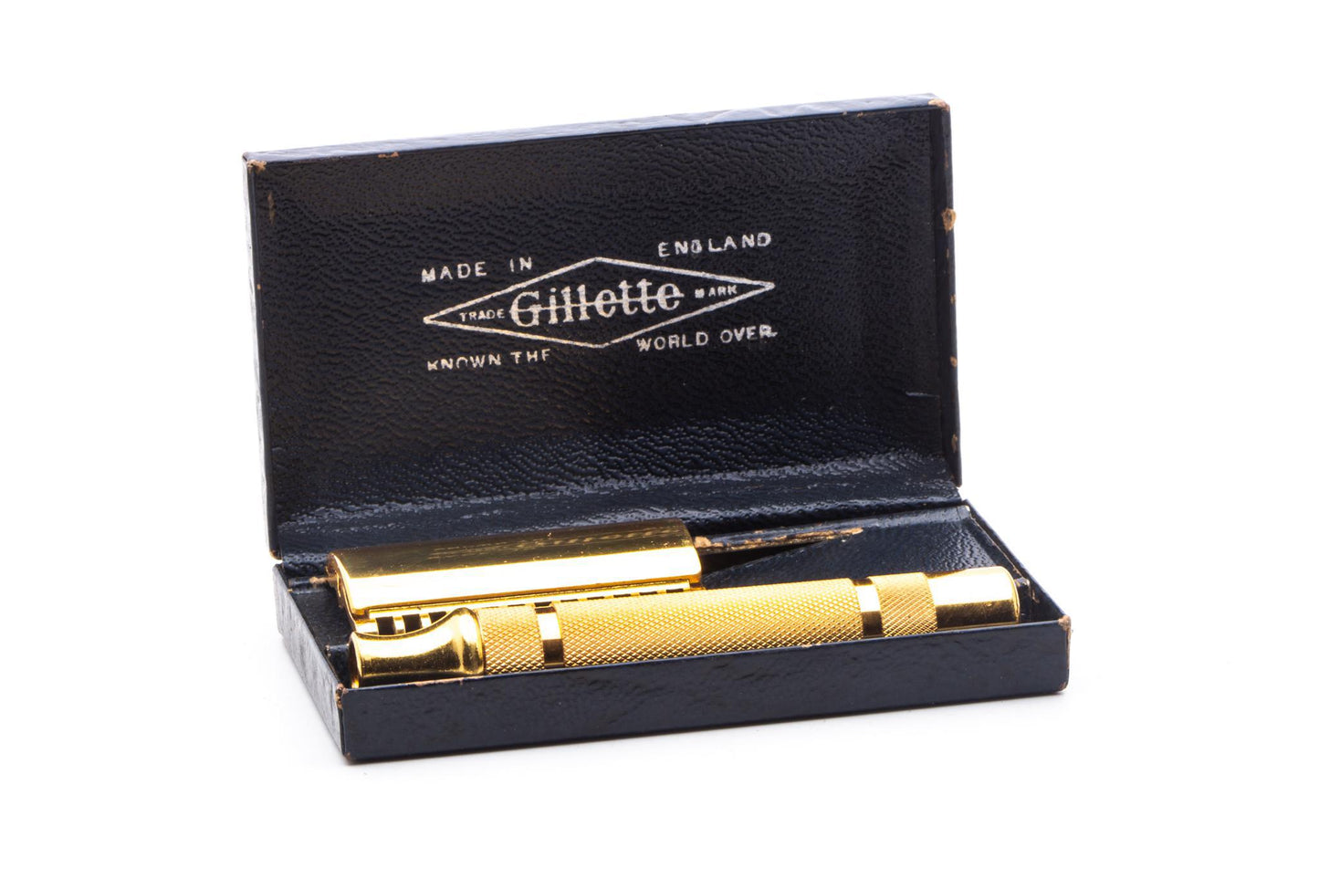 1930's Gillette NEW Gold Short Comb Common Bar Handle Razor Set | Original Condition