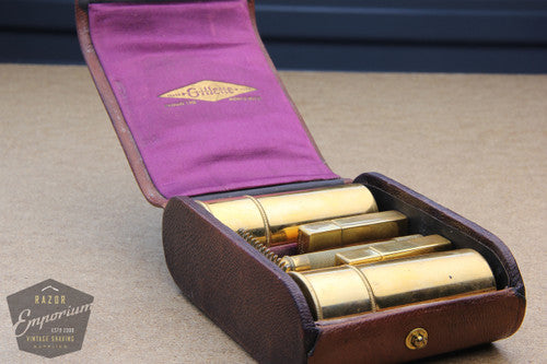 Gillette 1917 Single Ring Vintage DE Travel Set in Brown Leather RARE