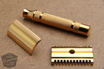 Gillette 1930's Bar Handle Long Comb "NEW" DE Safety Razor * 24K Gold REVAMPED