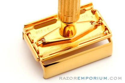 1956 Gillette B3 Diplomat Safety Razor w/ Leather Case and Original Blade Dispenser Original 24K Gold