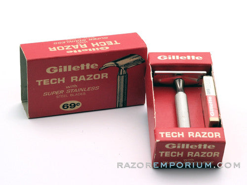 1967 M3 Gillette Ball End Tech DE Razor in Original Red Box w/ Blades