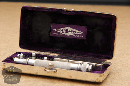 Gillette 1918 Basketweave Pocket Edition - Old Type Open Comb DE Razor Set