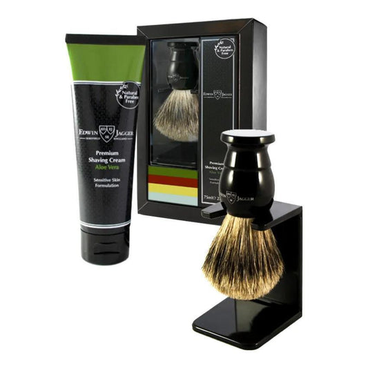 Edwin Jagger | Imitation Ebony Shaving Brush and Cream Gift Set (Aloe Vera)