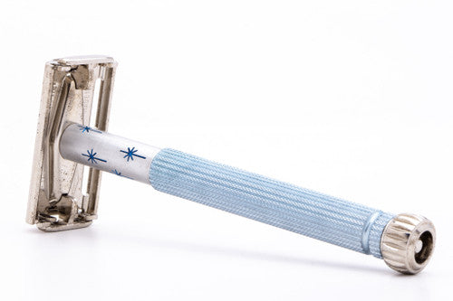 1963 Gillette I1 Blue Star Lady Gillette DE Safety Razor with Case and Blade Bank