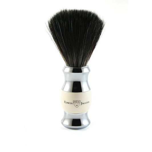 Edwin Jagger | Imitation Ivory & Chrome Shaving Brush (Black Synthetic)
