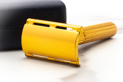 1940's Gillette Gold Fat Handle Tech Double Edge Safety Razor Set | Original Condition