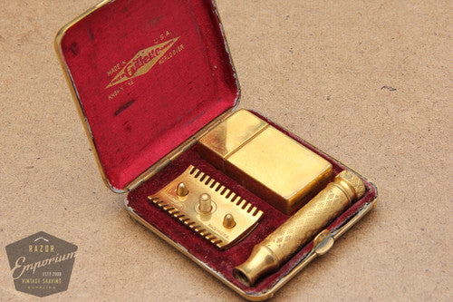 Gillette 1920's Gold New Improved Tuckaway Style Travel (DE) Safety Razor Set