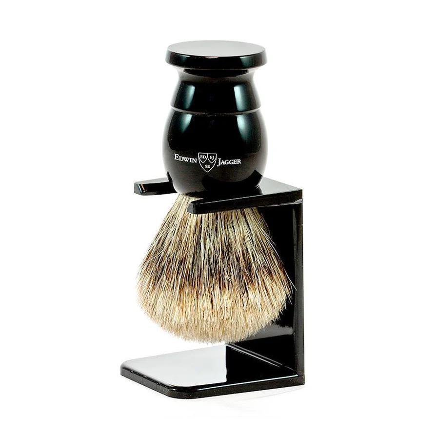 Edwin Jagger | English Best Badger Shaving Brush With Drip Stand - Imitation Ebony