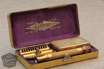 Gillette 1930's Ball End NEW Style Razor in Gold Basketweave Case