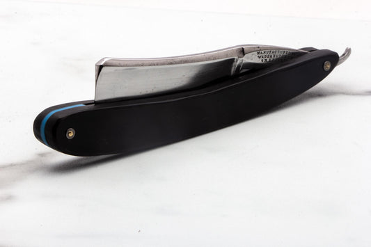 5/8" Vintage Restored Wade & Butcher Straight Razor with Dark Horn Scales & Blue Wedge Accent