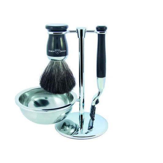 Edwin Jagger | Gillette® Mach3® Razor Shaving Set Imitation Ebony 4pc (Black Synthetic)