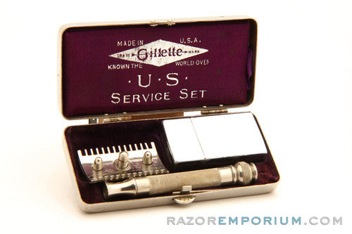 Gillette 1918 US Service Set Ball End Old Type w/ Metal Case