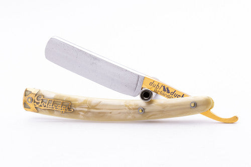 5/8" Dubl Duck Goldedge Pearlduck + Gold Inlay Celluloid Scales Straight Razor  | Solingen, Germany