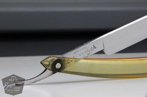 11/16" Dubl Duck Pearlduck Satin Wedge Straight Razor w/ Olive Acrylic Scales  | Solingen, Germany