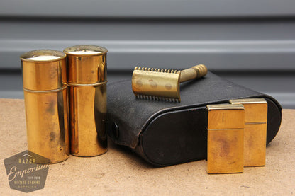Gillette 1920's Single Ring Vintage DE Travel Set in Black Case Leather