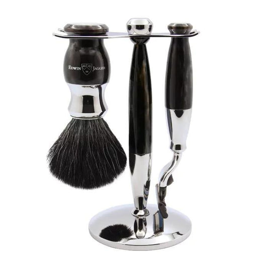 Edwin Jagger | 37 Range 3pc Gillette® Mach3® Razor Shaving Set Black Marble (Black Synthetic)