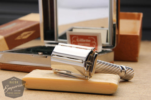 Gillette 1948 Executive DE Safety Razor in Ostrich Leather Case