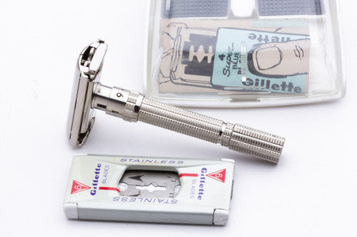 1962 Gillette Slim Adjustable H2 Double Edge Safety Razor Set
