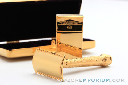 1910 Gillette Gold Empire Set - ABC Pocket Edition Old Type Open Comb DE Razor Set - 24K Gold Revamp