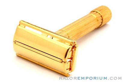 1956 Gillette B3 Diplomat Safety Razor w/ Leather Case and Original Blade Dispenser Original 24K Gold