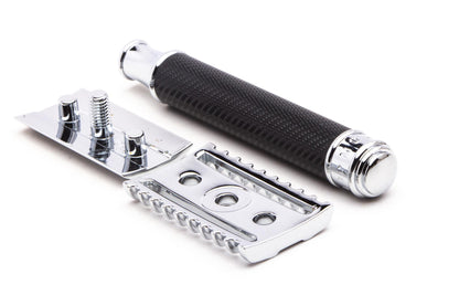MÜHLE | Traditional Black/Chrome Open Comb Safety Razor w/ Aesthetic Imperfections