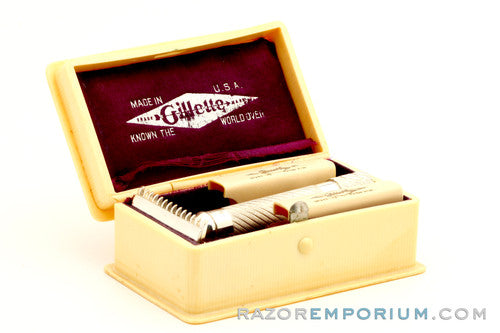 1920 Gillette Bulldog Old Style Double Edge Razor w/ French Ivory case and Blade Banks