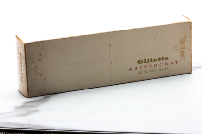 1963 I4 Gillette Gold Slim Aristocrat Adjustable Double Edge Safety Razor Set | Original Condition