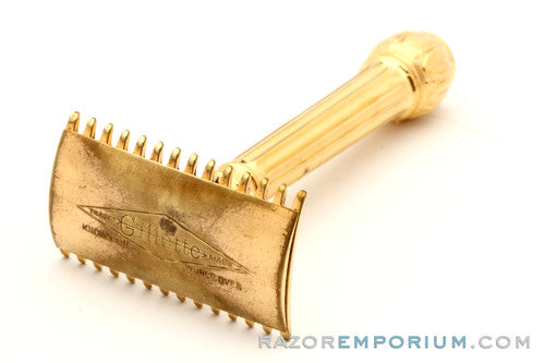 1909 Gillette Gold ABC Pocket Edition - Old Type (DE) Razor with Gun Metal Case and Blade Bank