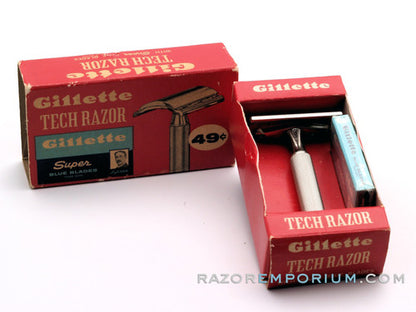 1963 I1 Gillette Ball End Tech DE Razor in Original Red Box w/ Blades