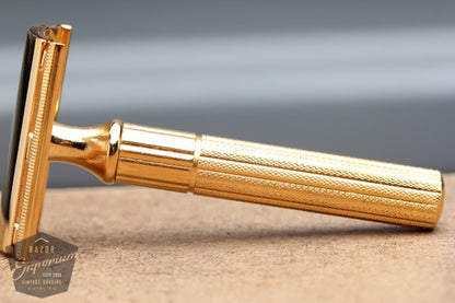 Gillette 1940's Fat Handle Tech 3 Piece Double Edge Safety Razor * REVAMPED 24K Gold