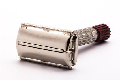 1950's Gillette British Rocket Heavy Red Tip Super Speed Safety Razor | Factory Nickel Revamp