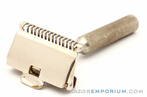 1912 Gem Style Single Edge Safety Razor in Black/Purple Leather Case w/ Blade Bank