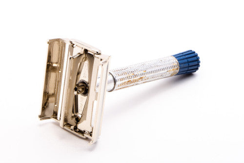 1957 C1 Gillette Blue Tip Light DE Super Speed Razor | Nickel Revamp