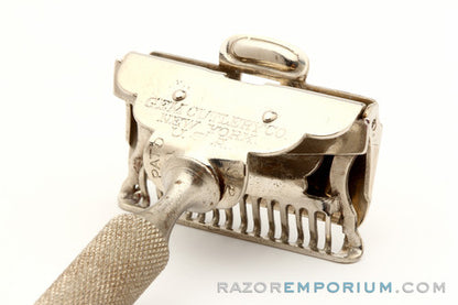 1912 Gem Style Single Edge Safety Razor in Black/Purple Leather Case w/ Blade Bank